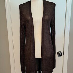 White House Black Market Metallic Brown Knit Duster